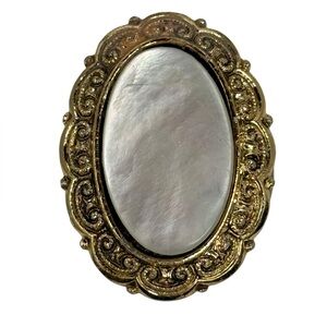 Vintage West Germany oval mother of pearl brooch clip